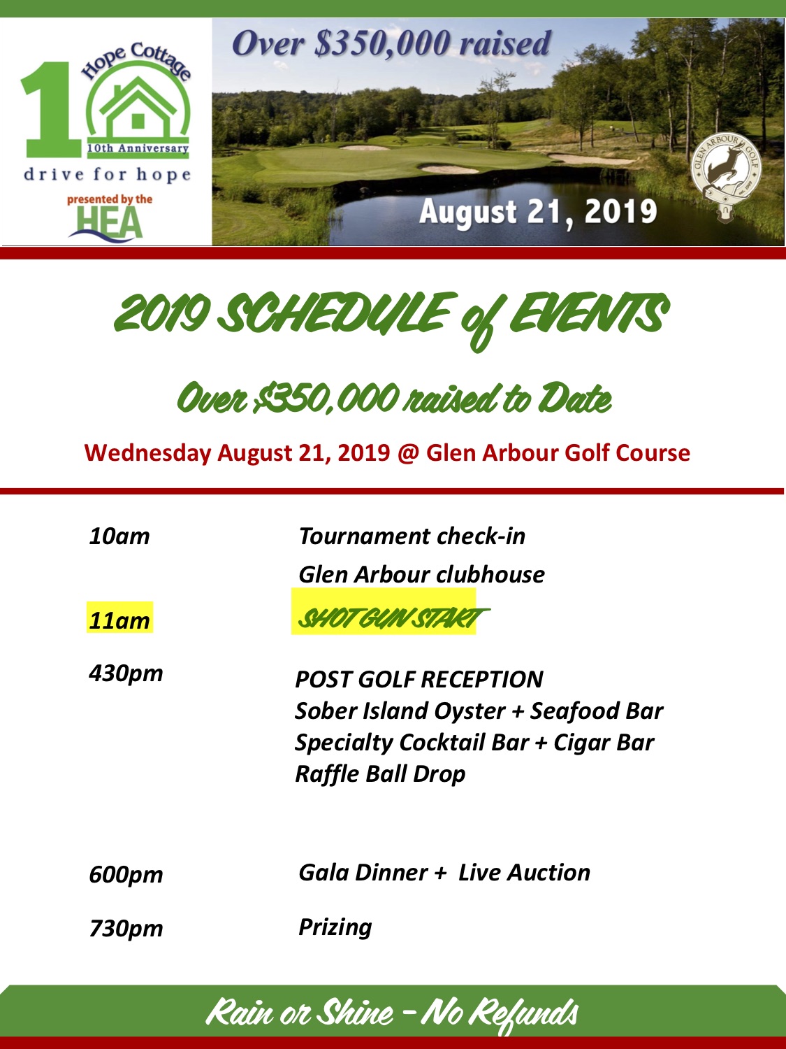 2019 Drive 4 Hope Schedule